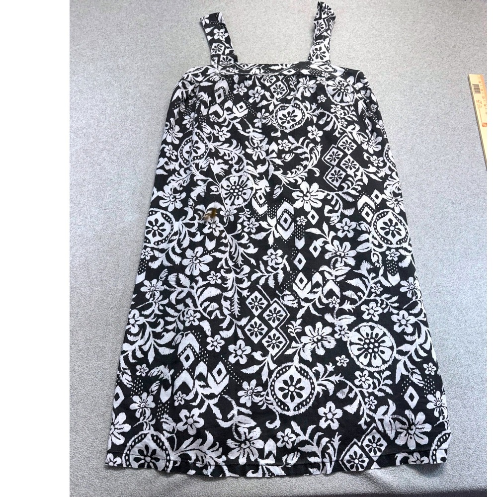 Dreams & Co Womens L Black White Floral Sleeveless A-Line Sundress Summer Flowy